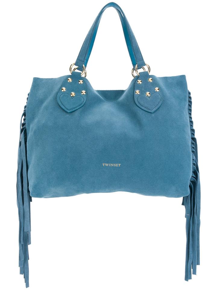 Twin-set Side Fringe Logo Tote - Blue