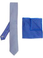 Canali Printed Tie And Handkerchief - Blue