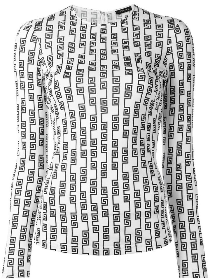 Versace Greek Key Pattern Top, Women's, Size: 38, White, Viscose