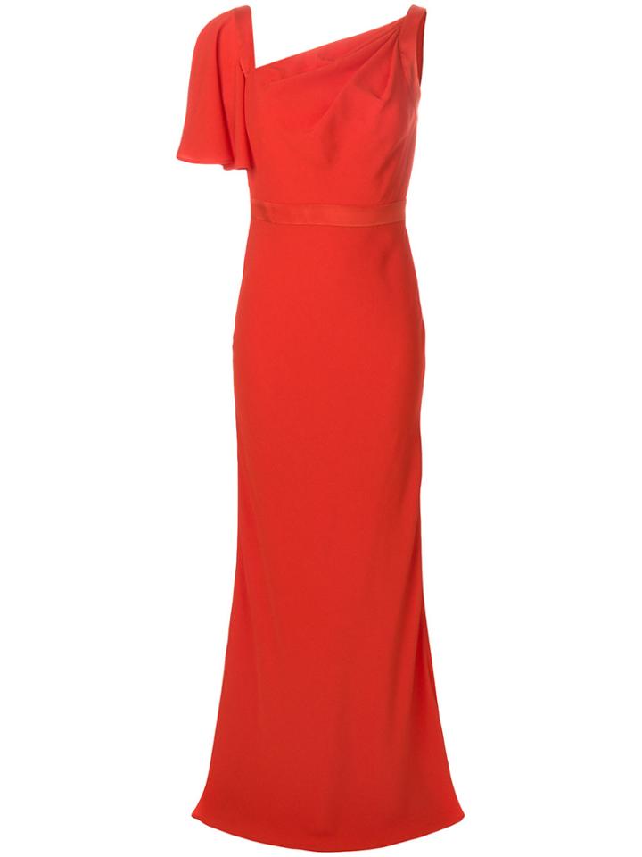 Alexander Mcqueen Asymmetric Neck Gown - Red