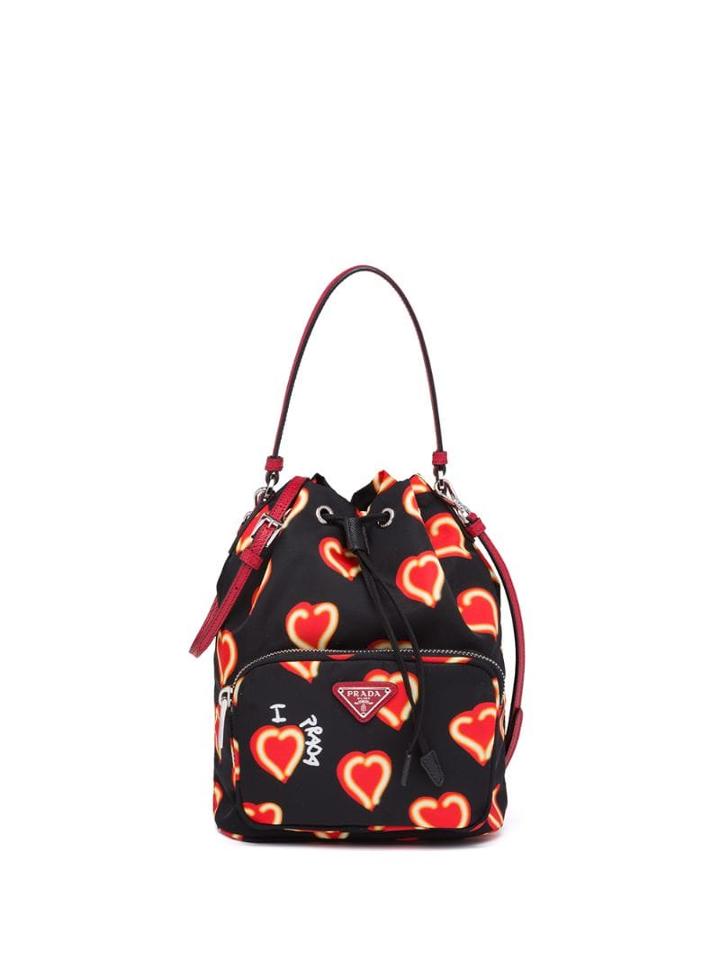 Prada Heart Print Shoulder Bag - Black