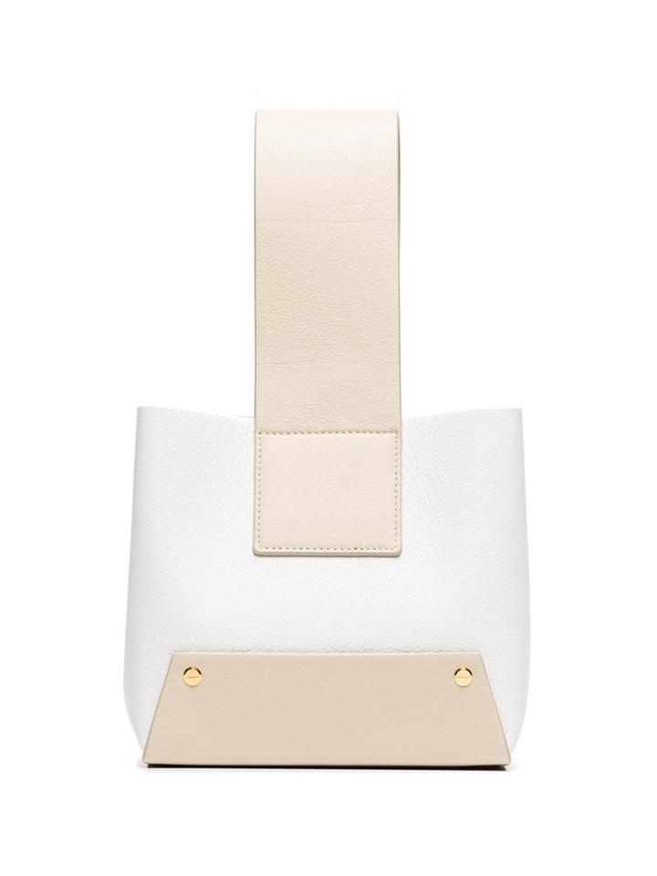 Yuzefi White And Nude Tab Leather Tote - Nude & Neutrals