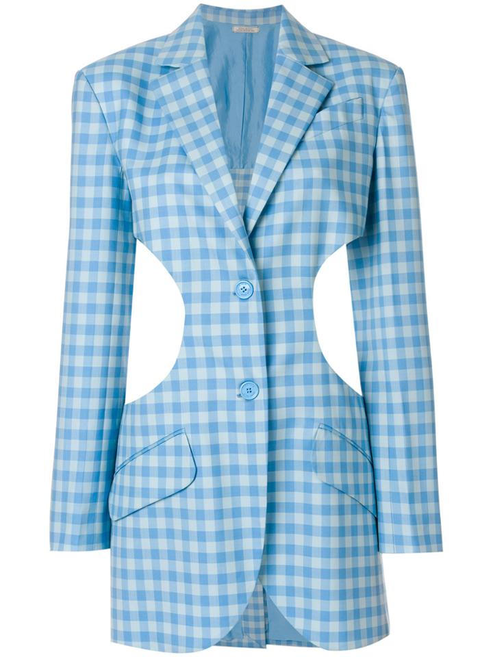 Nina Ricci Ruffle Trim Gingham-print Blazer - Blue