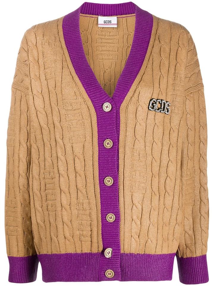 Gcds Contrast Ribbed Trim Cardigan - Neutrals