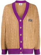Gcds Contrast Ribbed Trim Cardigan - Neutrals