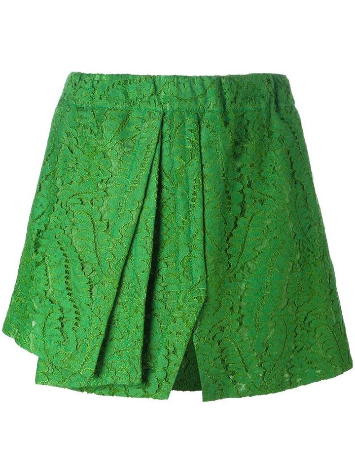 No21 Front Pleat Lace Shorts, Women's, Size: 44, Green, Cotton/viscose/polyamide/cupro