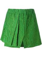 No21 Front Pleat Lace Shorts, Women's, Size: 44, Green, Cotton/viscose/polyamide/cupro