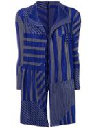 Issey Miyake Vintage Geometric Print Pleated Coat - Blue