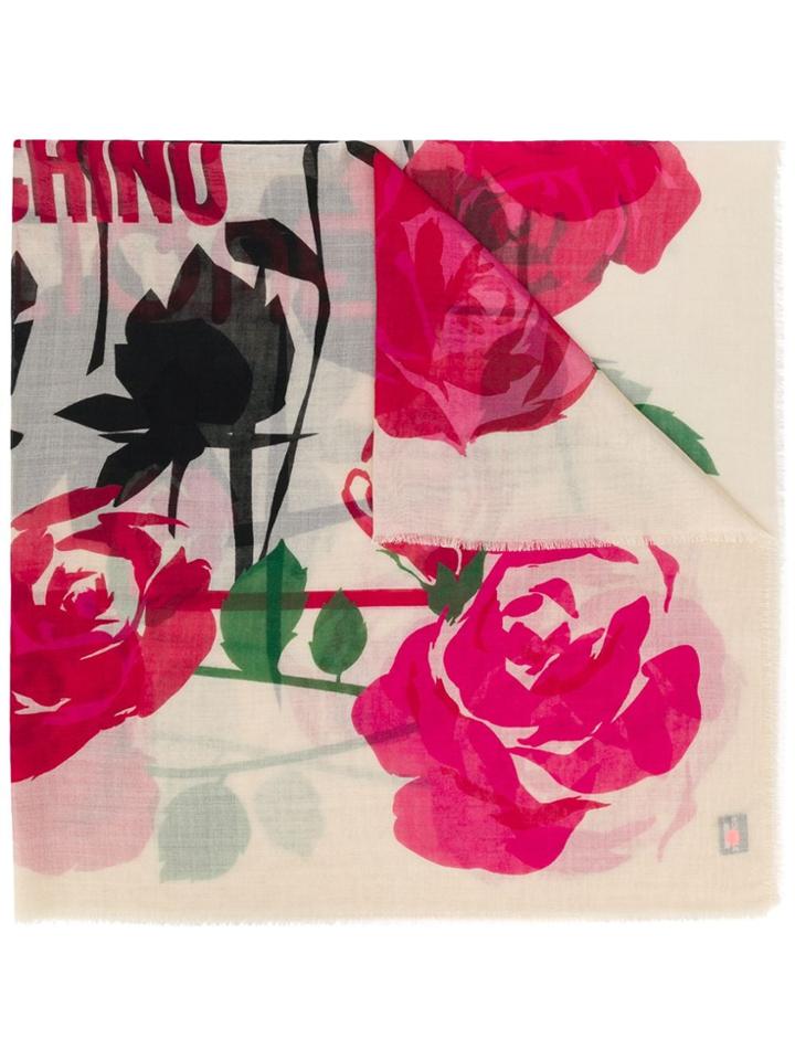 Moschino Floral Logo Print Scarf - Neutrals