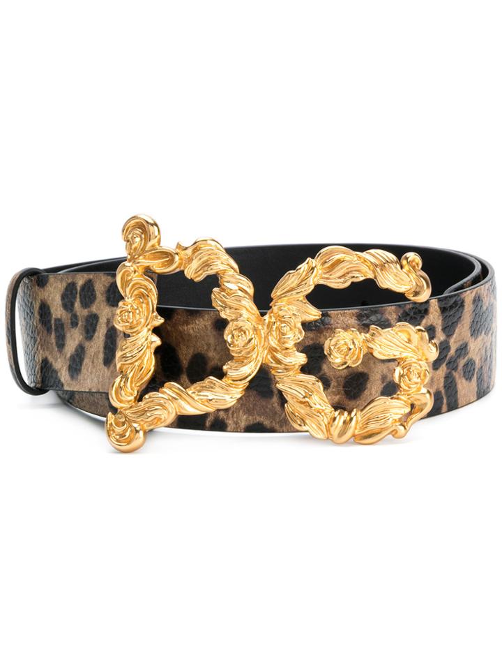 Dolce & Gabbana Leopard Print Logo Buckle Belt - Brown