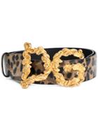 Dolce & Gabbana Leopard Print Logo Buckle Belt - Brown