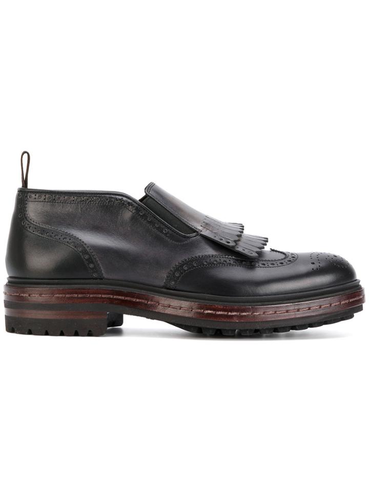 Santoni Wingtip Loafers With Flap - Black