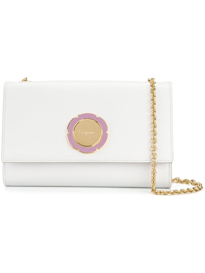 Salvatore Ferragamo Enamelled Flower Shoulder Bag - White