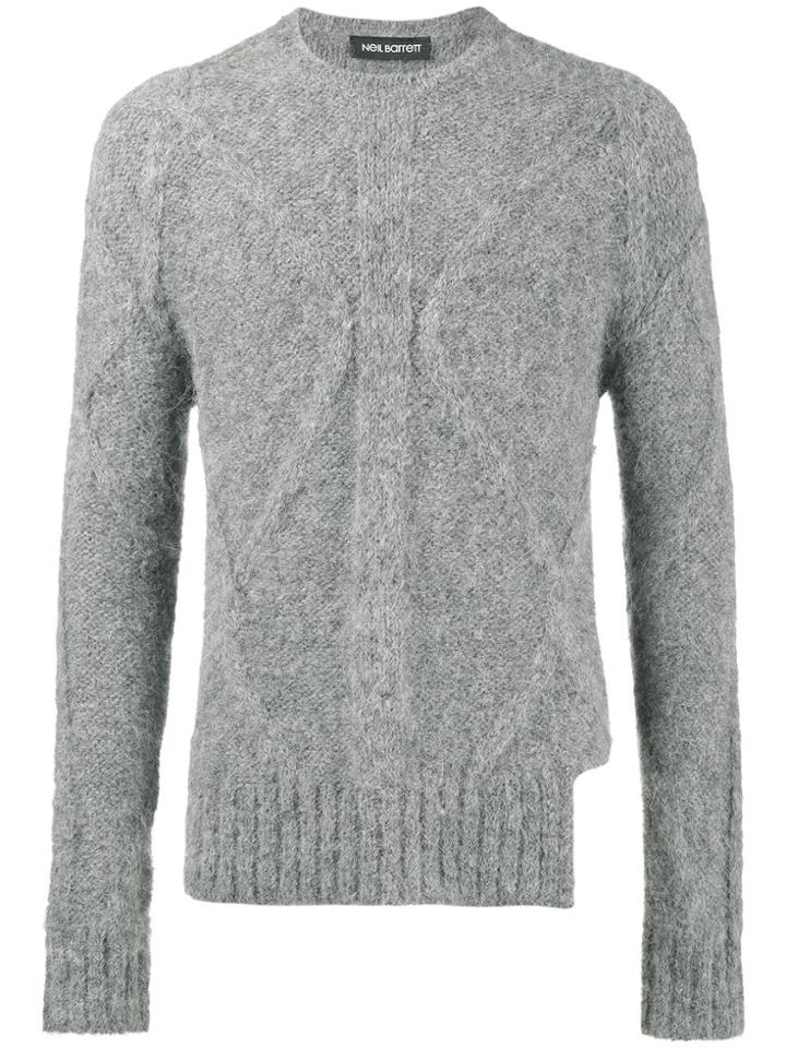 Neil Barrett Grey Cable Knit Cutout Sweater