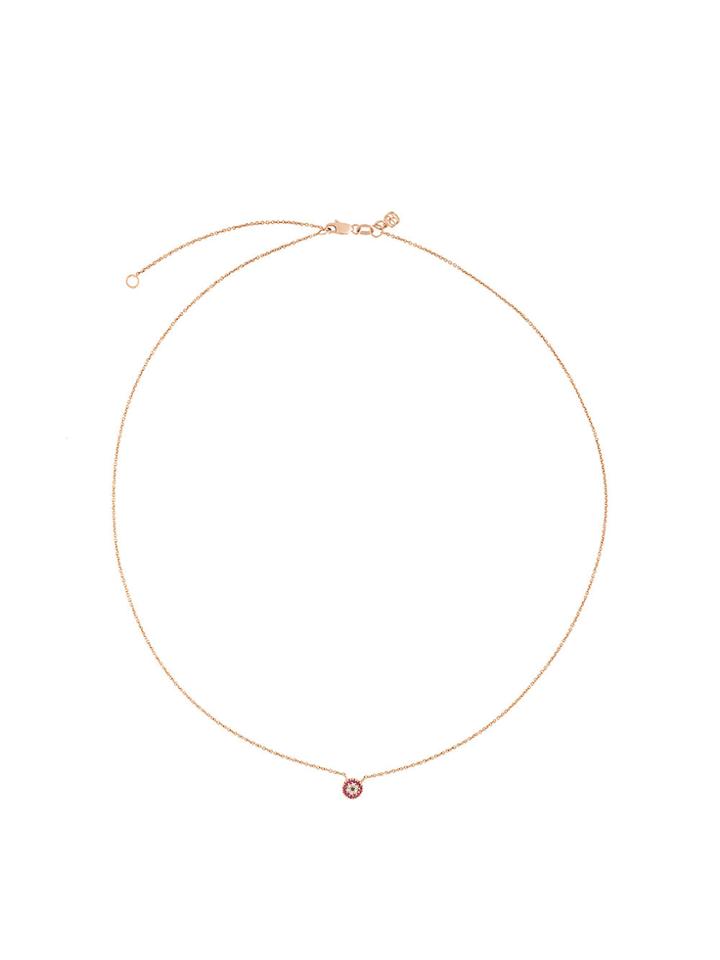 Sydney Evan 14kt Rose Gold Tiny Ruby Evil Eye Disc Diamond Necklace -