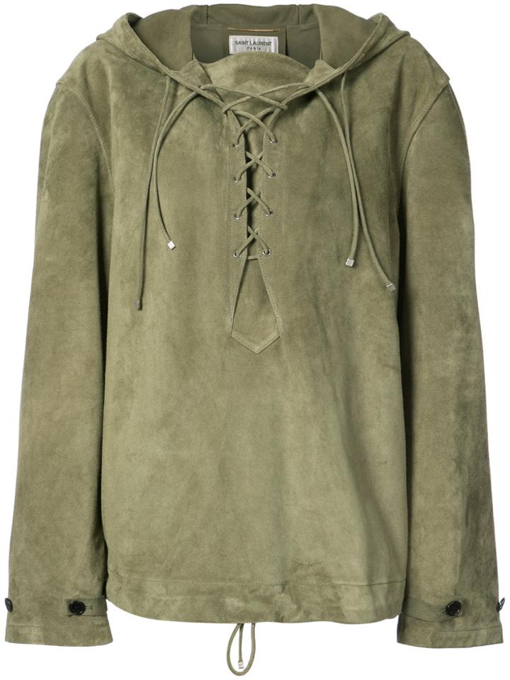 Saint Laurent Oversized Lace-up Hoodie - Green