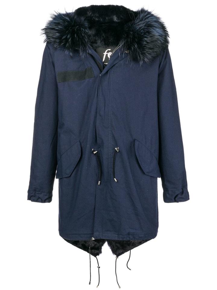 Furs66 Hooded Fur Trim Parka - Blue
