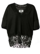 Mm6 Maison Margiela Lace Hem Blouse, Women's, Size: Large, Black, Cotton/viscose/polyimide