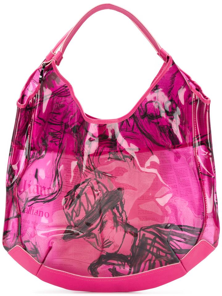 John Galliano Printed Tote - Pink & Purple