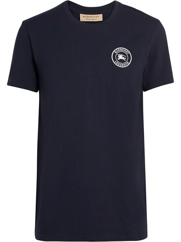 Burberry Embroidered Logo Cotton T-shirt - Blue
