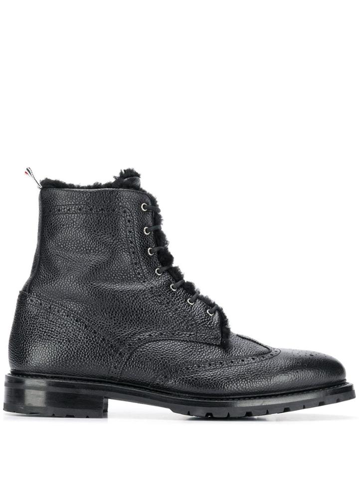 Thom Browne Shearling Lining Wingtip Boot - Black