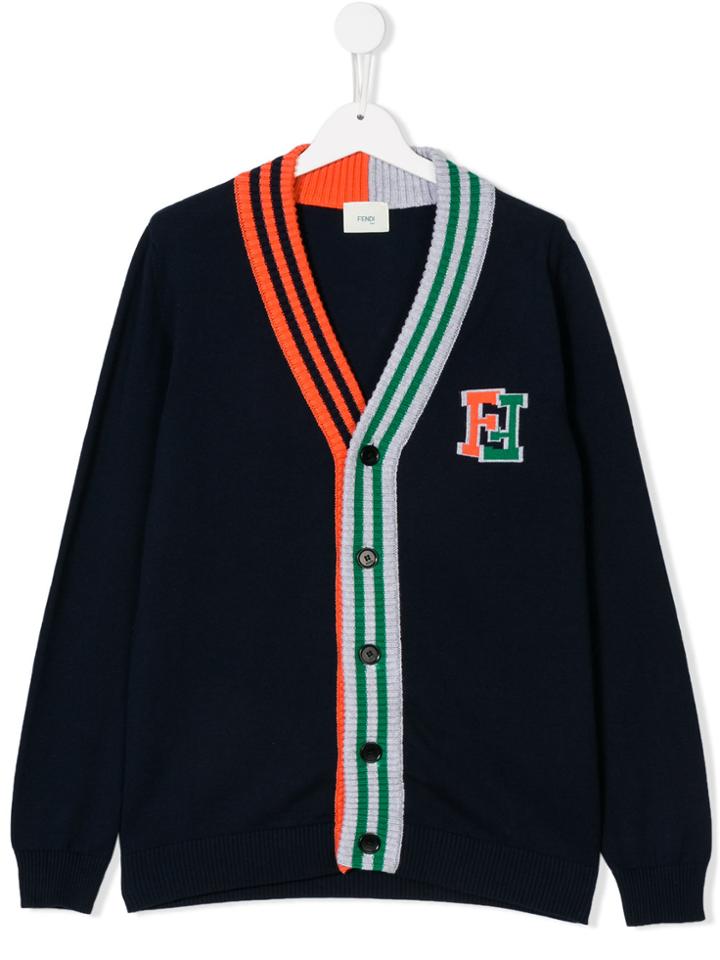 Fendi Kids Teen Ff Varsity Cardigan - Blue