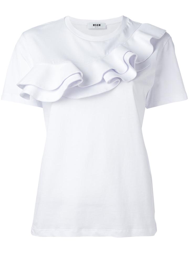 Msgm Ruffle-detailed T-shirt, Women's, Size: 46, White, Cotton