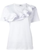 Msgm Ruffle-detailed T-shirt, Women's, Size: 46, White, Cotton