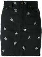 Saint Laurent Star Embroidered Denim Skirt, Women's, Size: 25, Black, Cotton/spandex/elastane/pvc