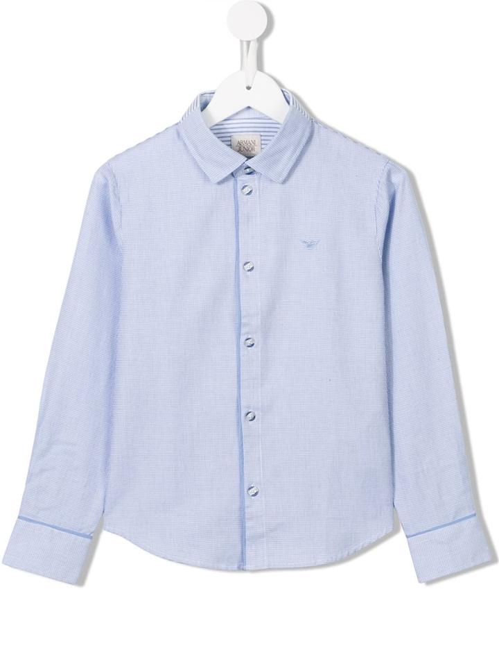 Armani Junior Micro Check Shirt, Boy's, Size: 12 Yrs, Blue