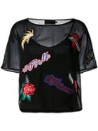 Philipp Plein - Patch Detail Top - Women - Polyester/polyurethane/spandex/elastane/glass - M, Black, Polyester/polyurethane/spandex/elastane/glass