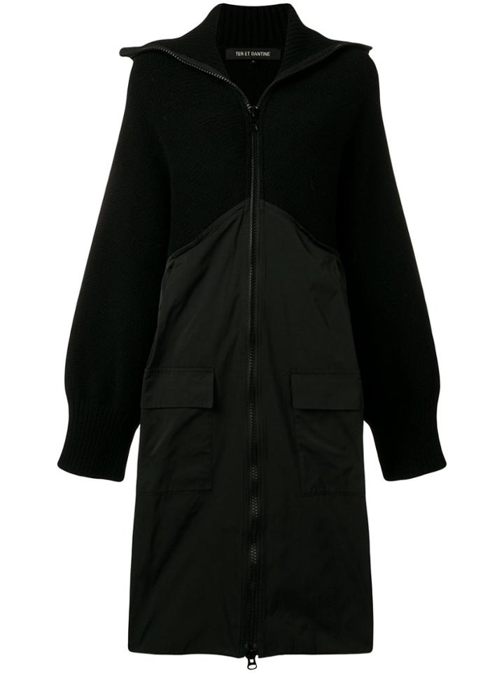 Ter Et Bantine Rib Knit Hooded Coat - Black