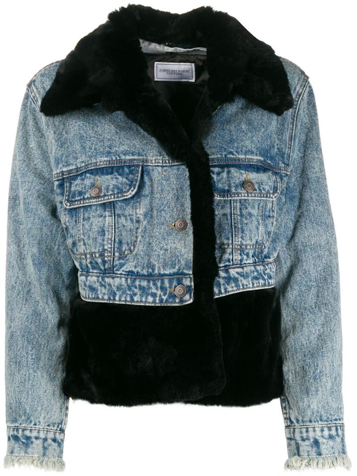 Forte Dei Marmi Couture Fur-trimmed Denim Jacket - Blue