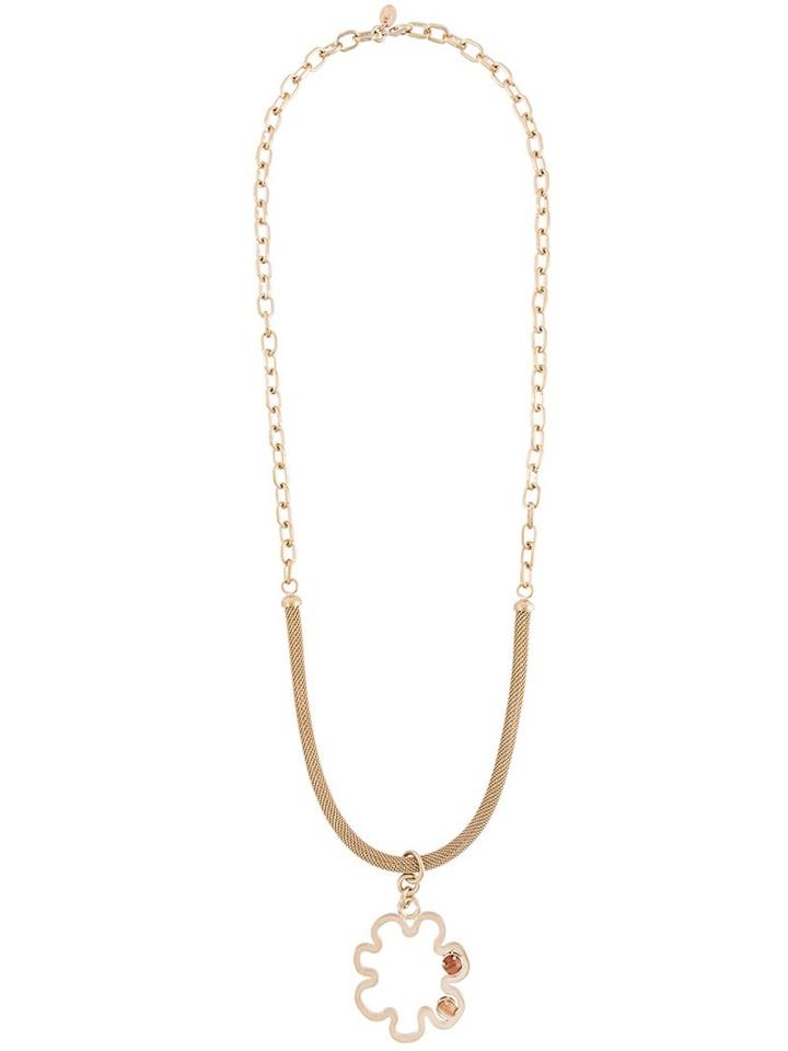 Red Valentino Flower Pensant Long Necklace, Women's, Metallic