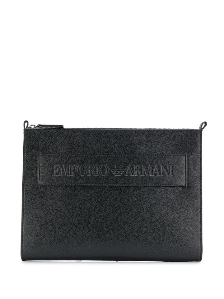 Emporio Armani Logo Organizer Zip Clutch Bag - Black