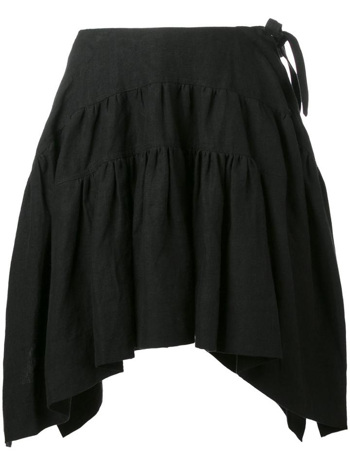 J.w.anderson - Curved Pleated Skirt - Women - Linen/flax - 10, Black, Linen/flax