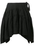 J.w.anderson - Curved Pleated Skirt - Women - Linen/flax - 10, Black, Linen/flax