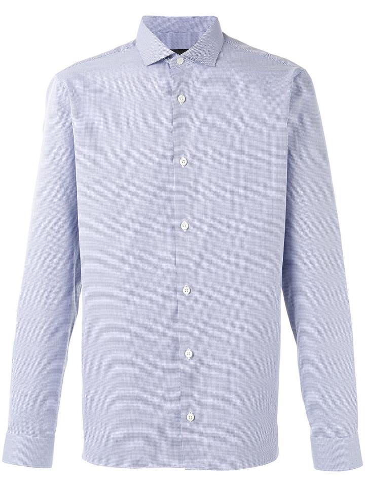Z Zegna Checked Shirt, Men's, Size: 43, Blue, Cotton
