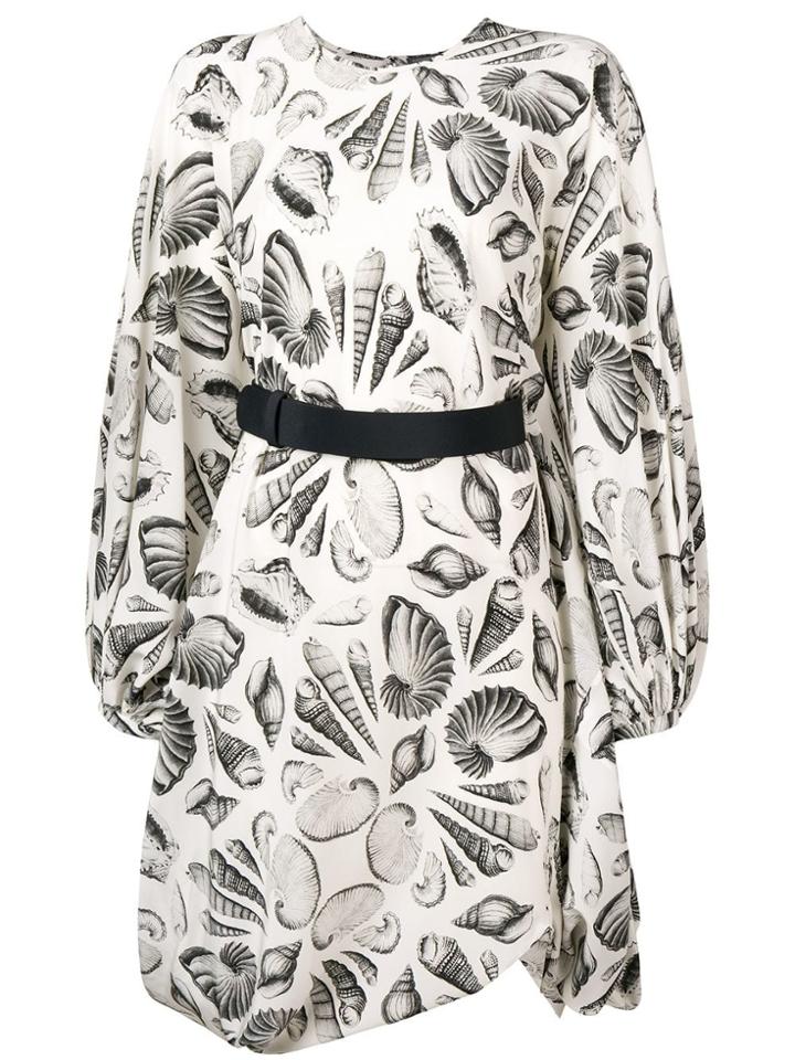 Alexander Mcqueen Seashell Print Drape Dress - White