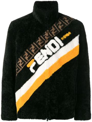 Fendi Logo Colour-block Zipped Sweatshirt - Black