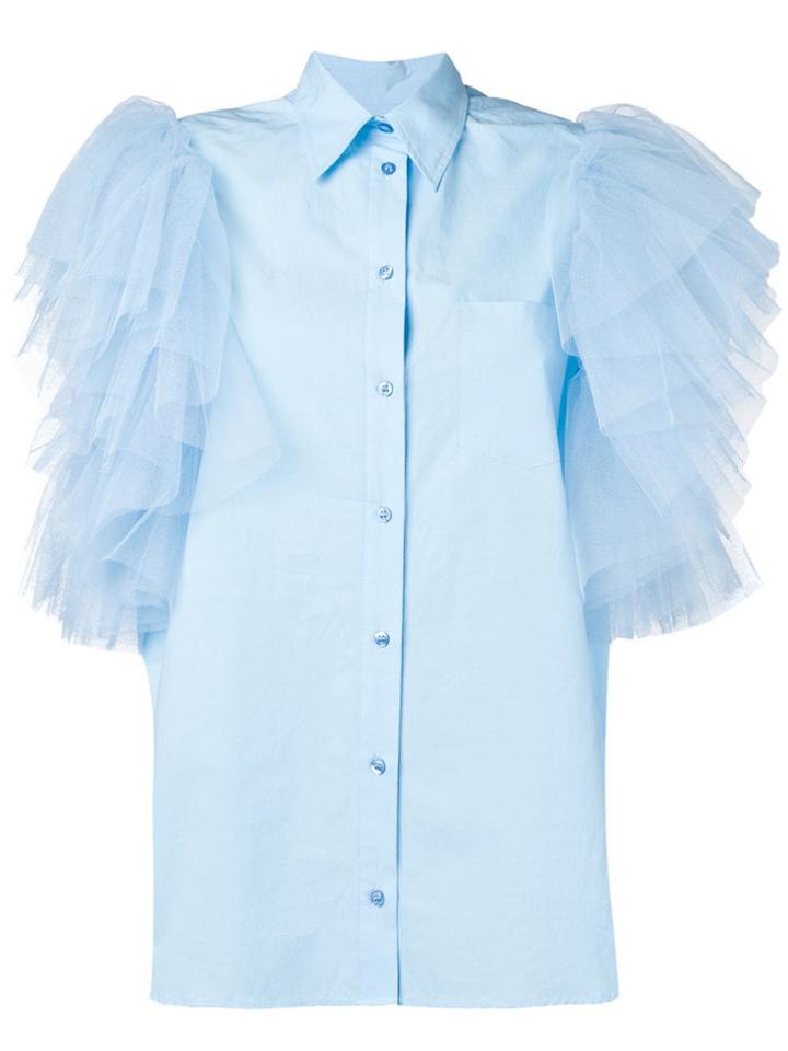 Brognano Tulle Frill Sleeved Shirt - Blue