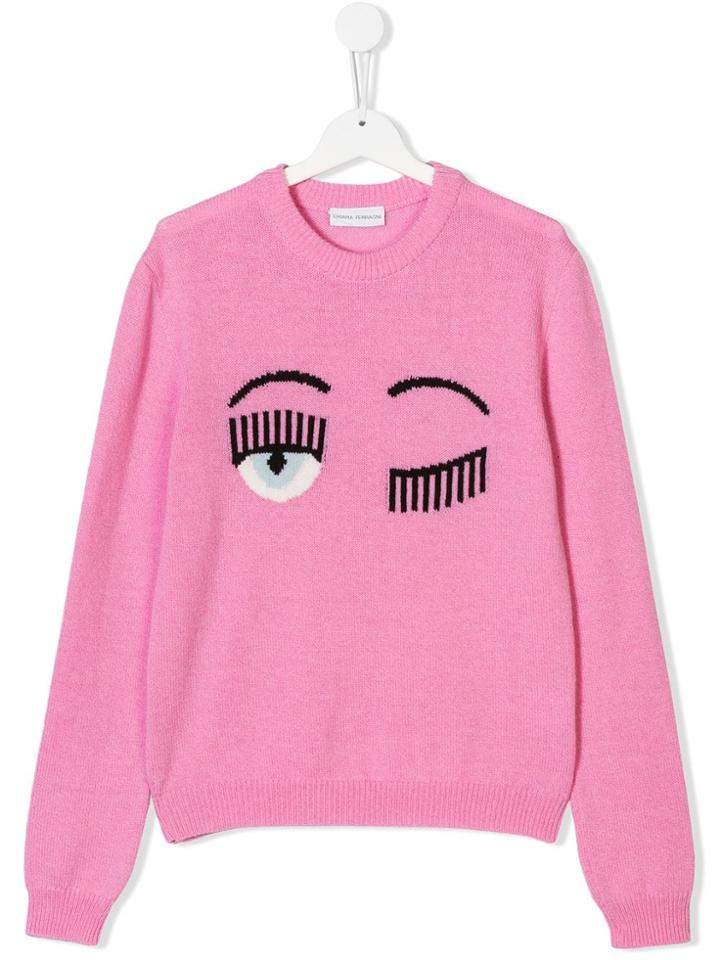 Chiara Ferragni Kids Teen Wink Intarsia Jumper - Pink & Purple