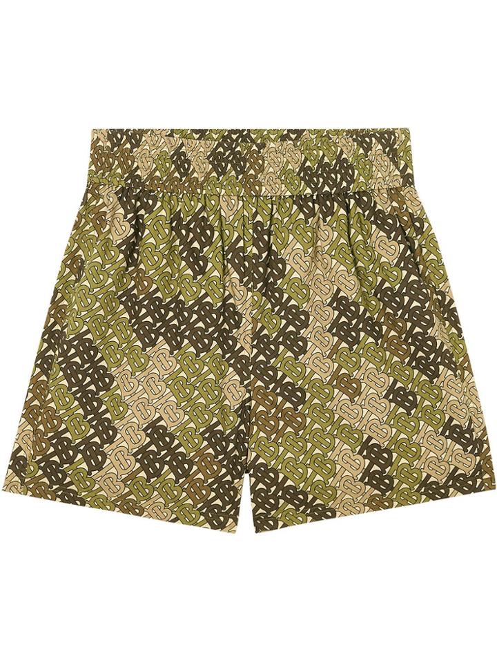 Burberry Monogram Print Cotton Poplin Shorts - Green