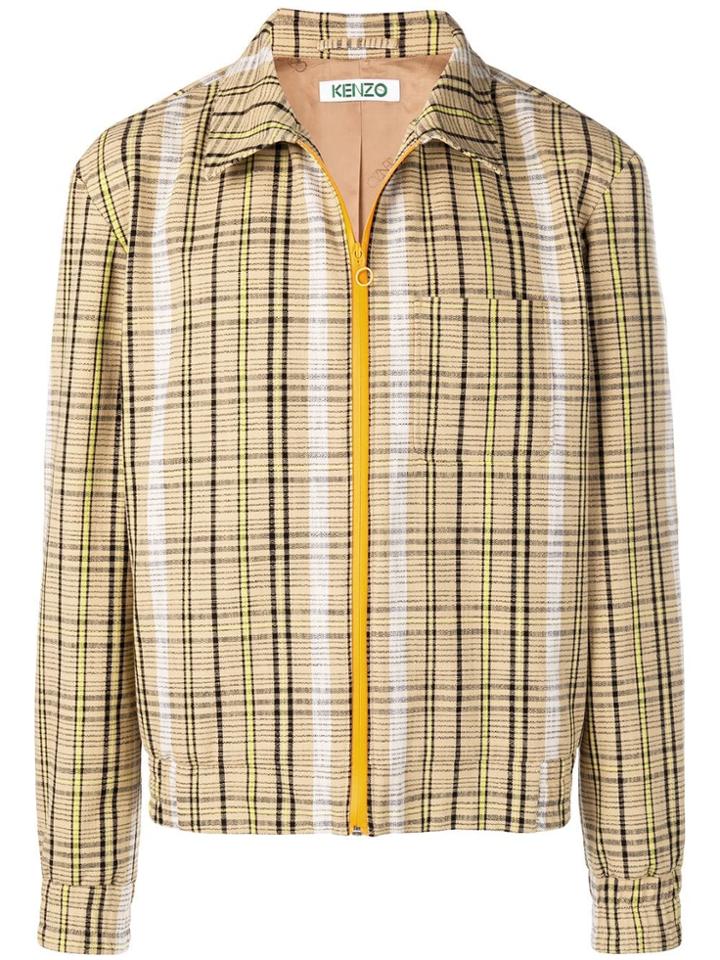 Kenzo Checked Zipped-up Jacket - Neutrals