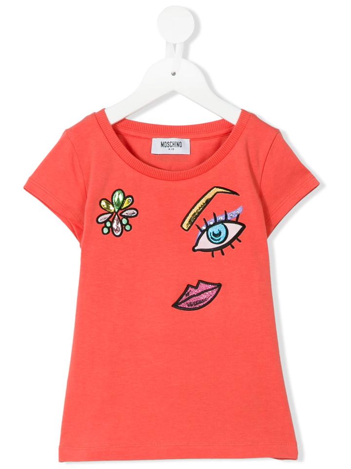Moschino Kids - Metallic Embroidered T-shirt - Kids - Cotton/spandex/elastane - 12 Yrs, Yellow/orange