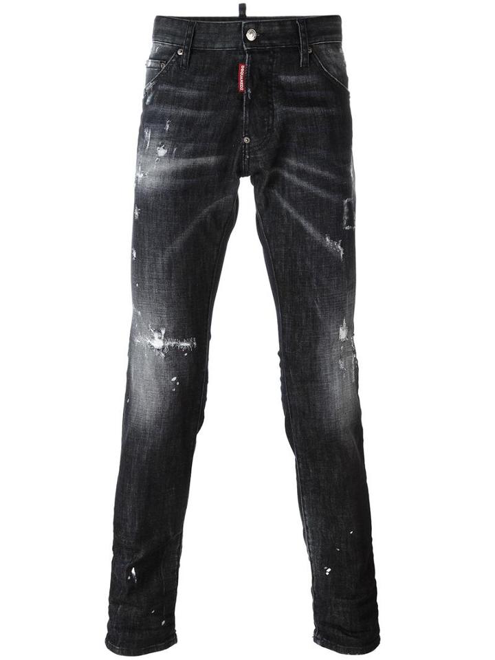 Dsquared2 Cool Guy Distressed Whiskering Jeans, Men's, Size: 52, Black, Cotton/spandex/elastane