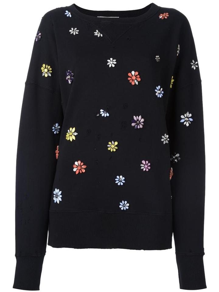 Faith Connexion Oversized Flower Embellished Sweatshirt, Women's, Size: Small, Black, Acrylic/brass/cotton