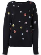 Faith Connexion Oversized Flower Embellished Sweatshirt, Women's, Size: Small, Black, Acrylic/brass/cotton