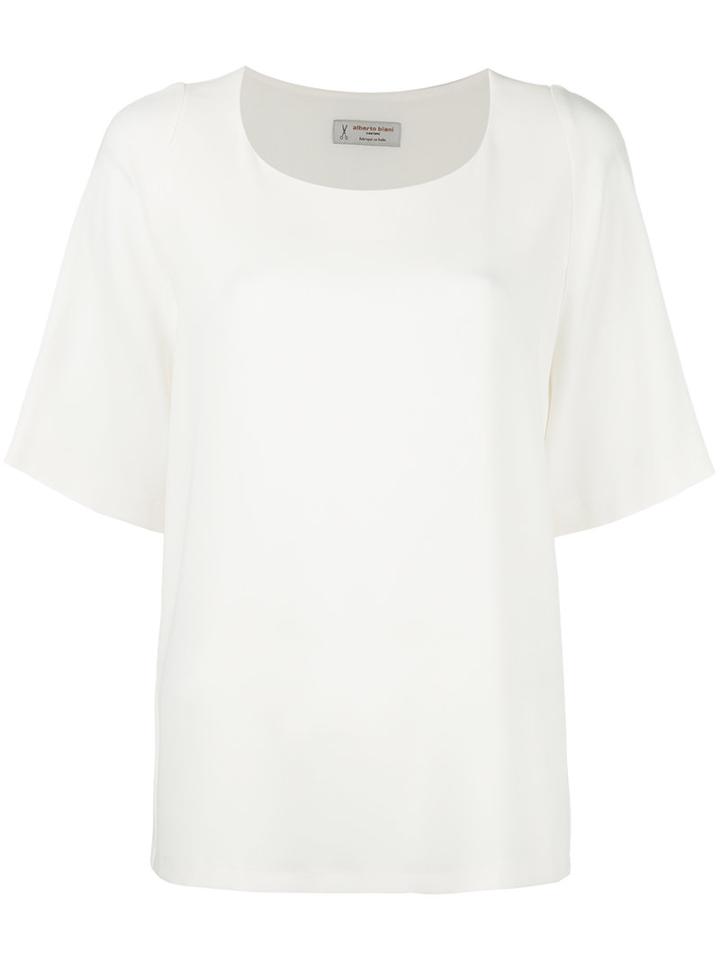 Alberto Biani Pleated Back T-shirt, Women's, Size: 42, White, Triacetate/polyester