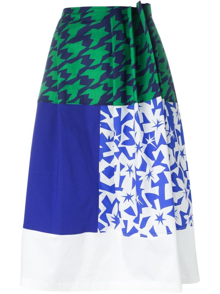 Jil Sander Navy Panelled Houndstooth Skirt